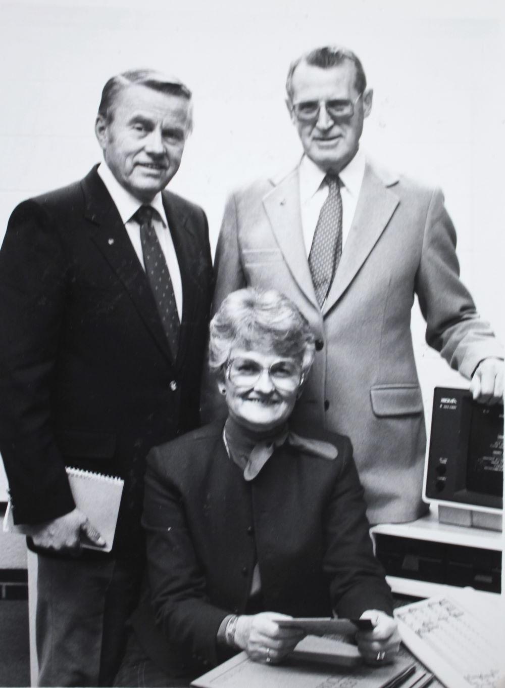Jim Wilkins, Margaret Kratzke and Mike Wallan, at the Fergus Falls campus in 1985